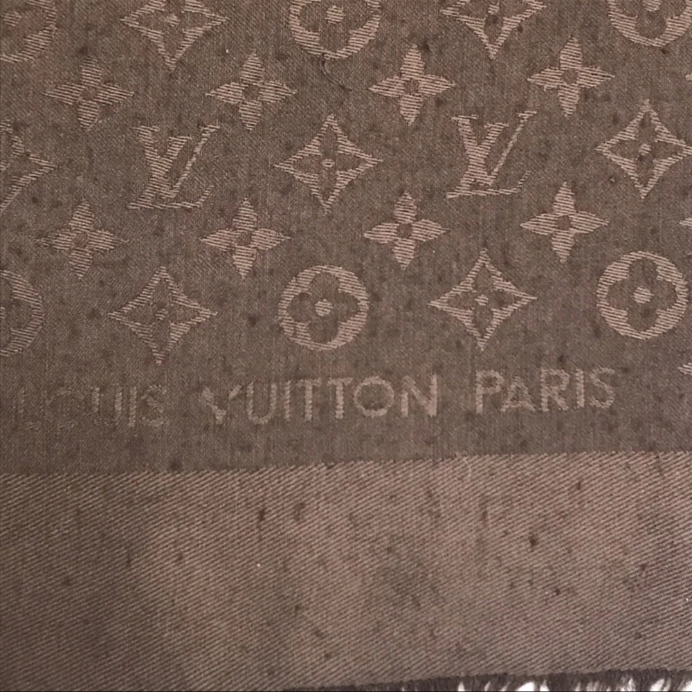 Authan Louis Vuitton Monogram 60% Silk 40% Wool Large Stole Scarf Brown